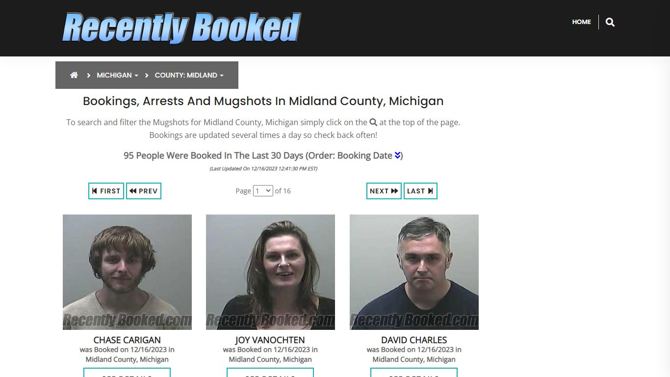 Bookings, Arrests and Mugshots in Midland County, Michigan